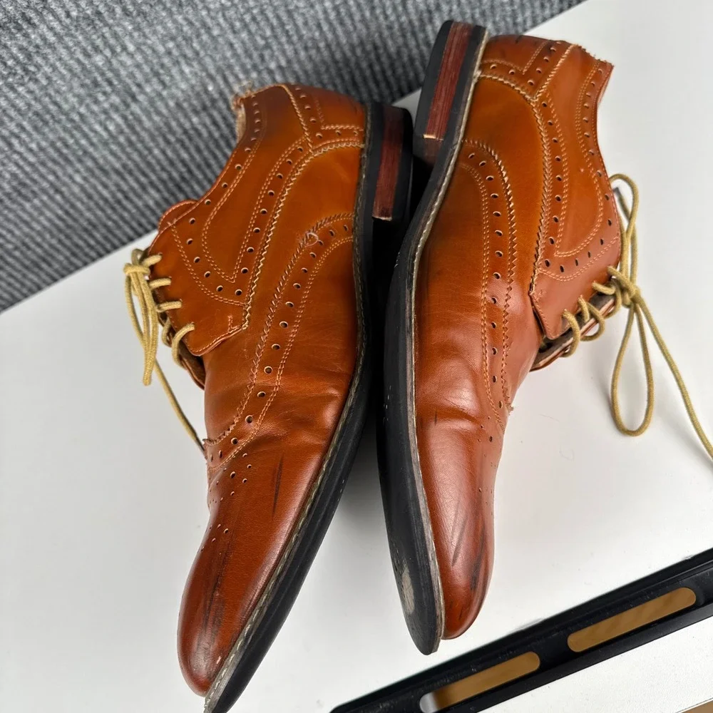 Bruno Marc Mens Cognac Brown Wingtip Brogue Oxford Dress Shoes Lace Up Size 11‎